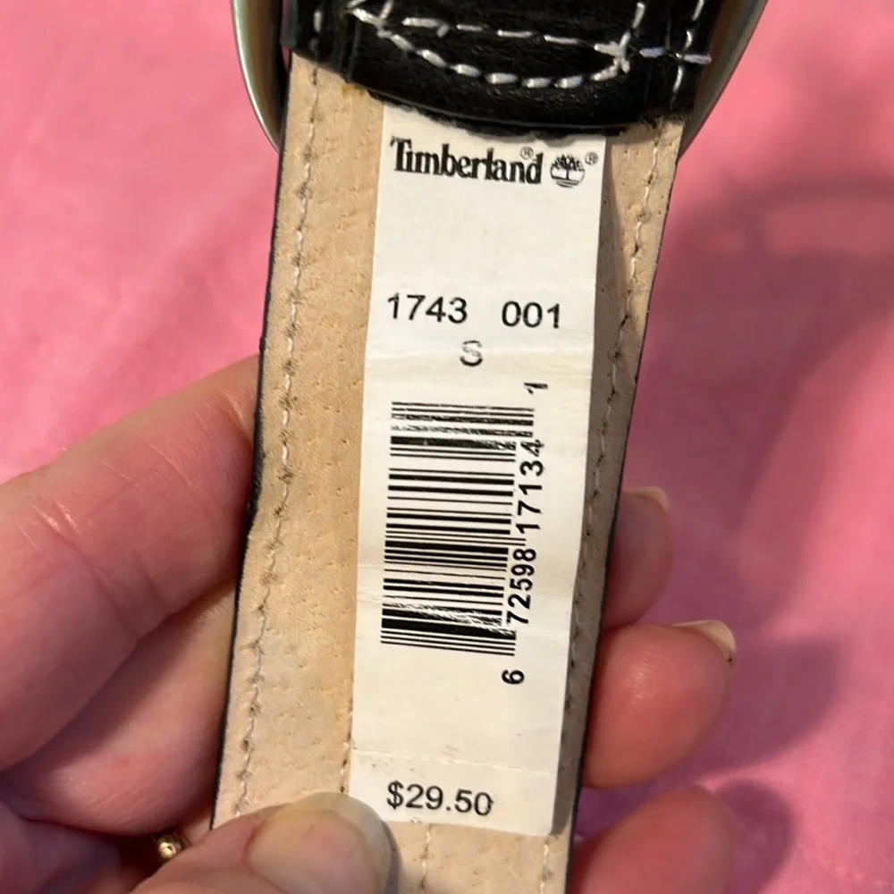 Timberland Black Leather Belt Grey Fabric Tree Logo 1743-001